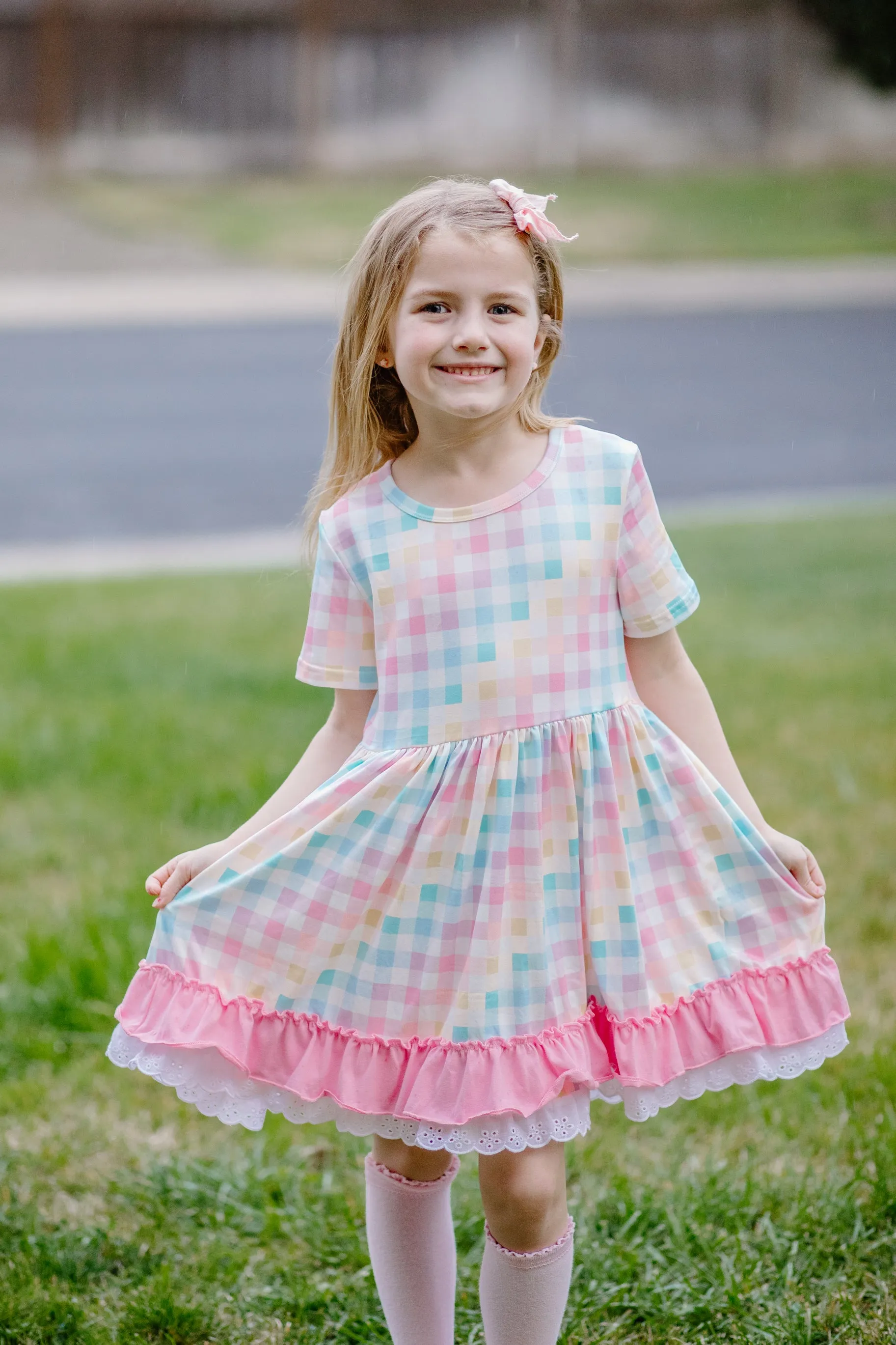 SPRING RAINBOW PLAID DRESS