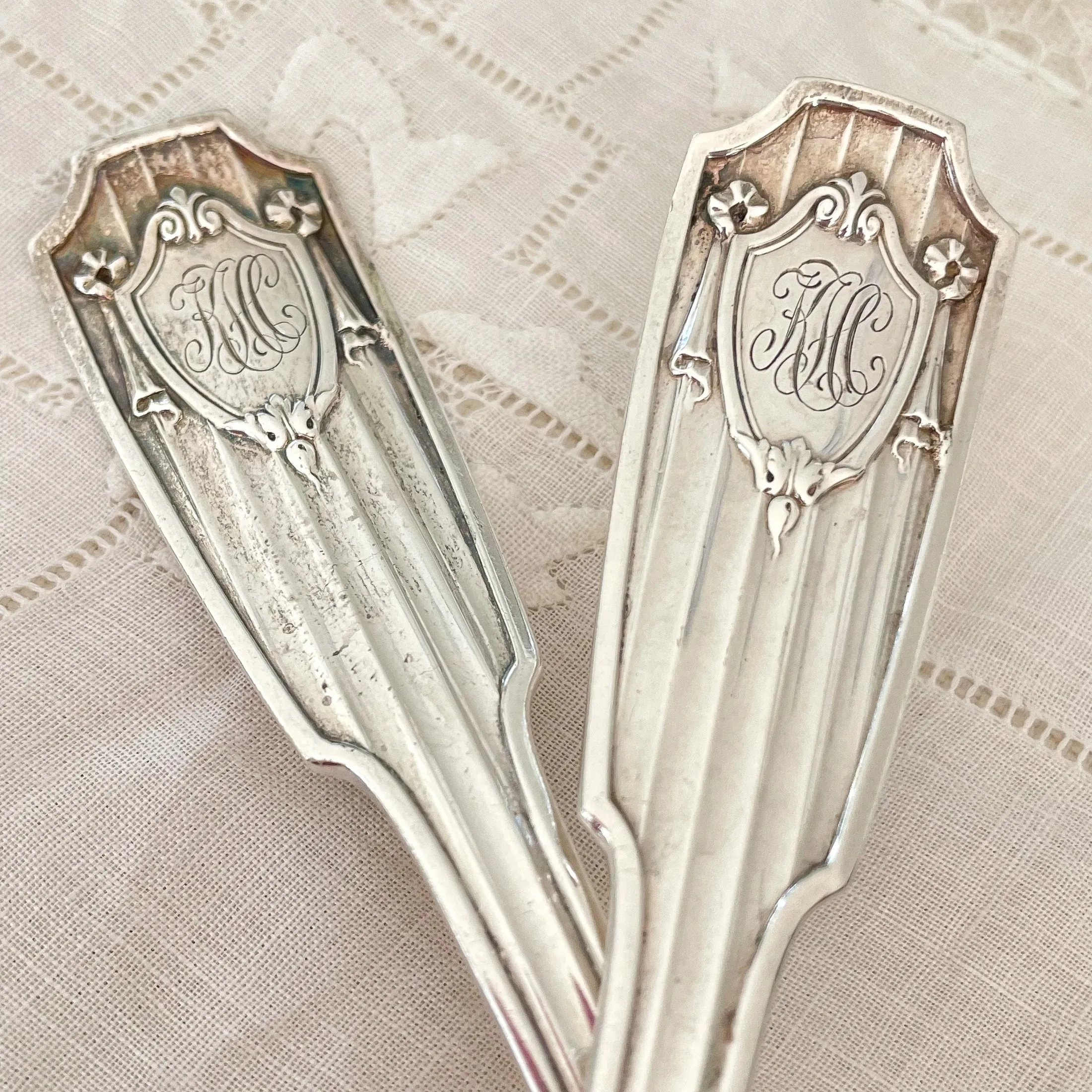 Sterling Silver Gorham Spotswood Salad Serving Set, 1912 Monogrammed 2 Piece Set